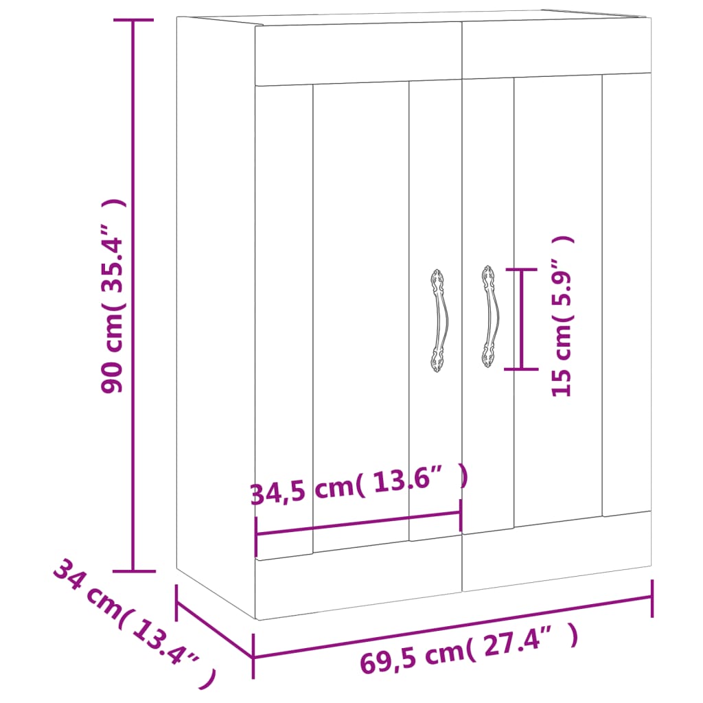 vidaXL Stenska omarica bela 69,5x34x90 cm inženirski les