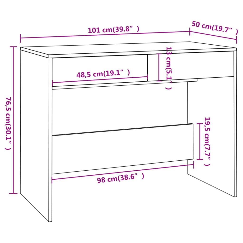 vidaXL Pisalna miza sonoma hrast 101x50x76,5 cm iverna plošča