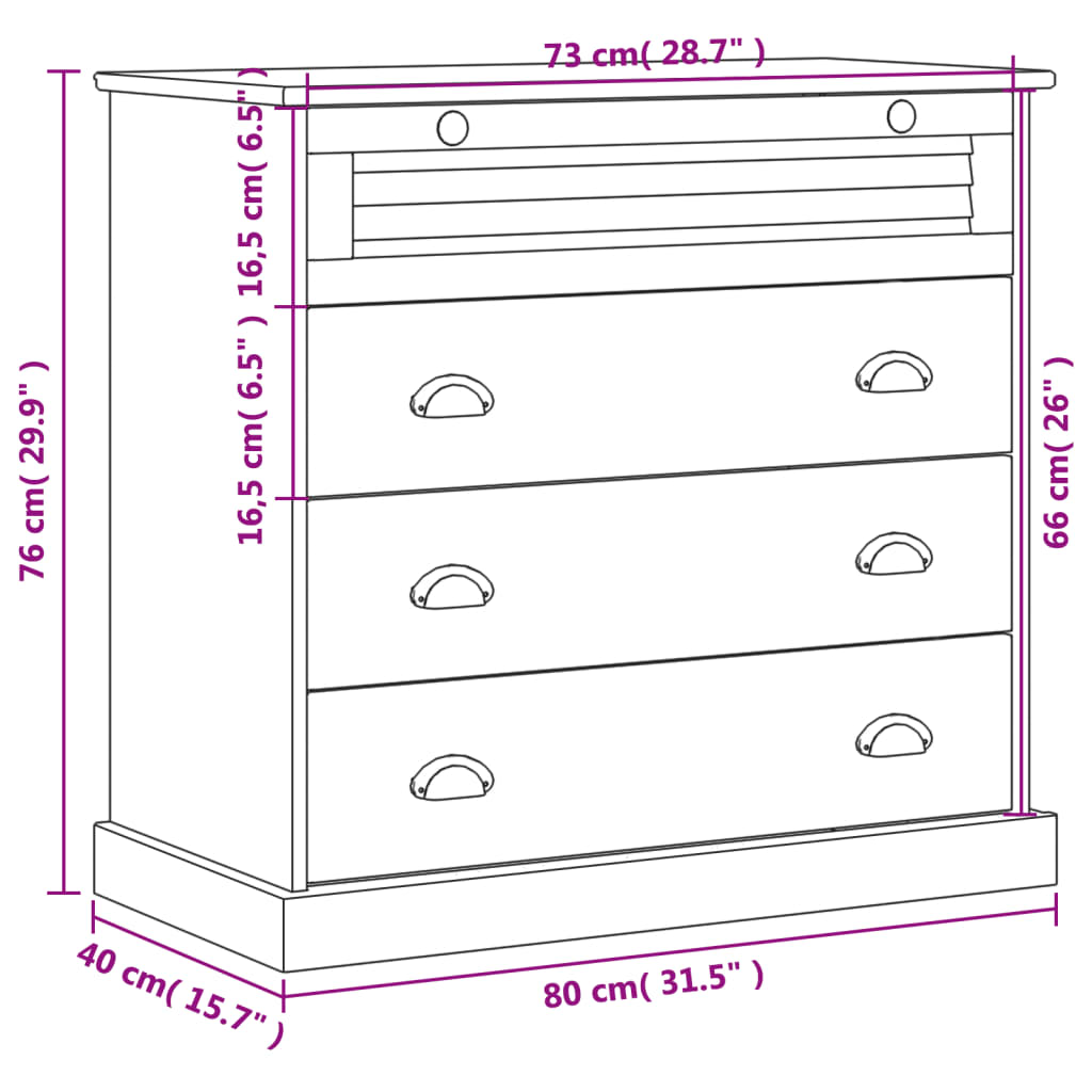 vidaXL Predalnik VIGO 80x40x76 cm trdna borovina