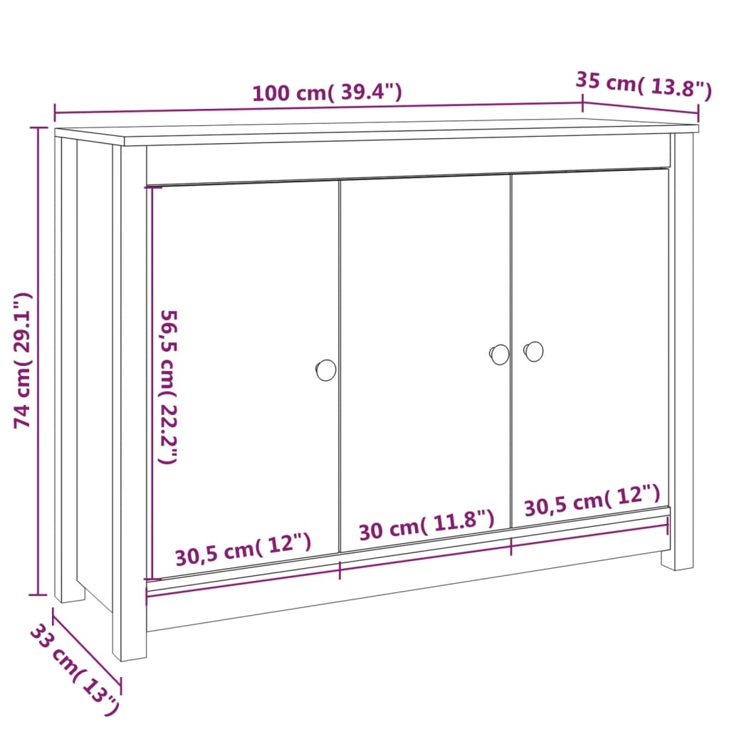 vidaXL Komoda bela 100x35x74 cm trdna borovina