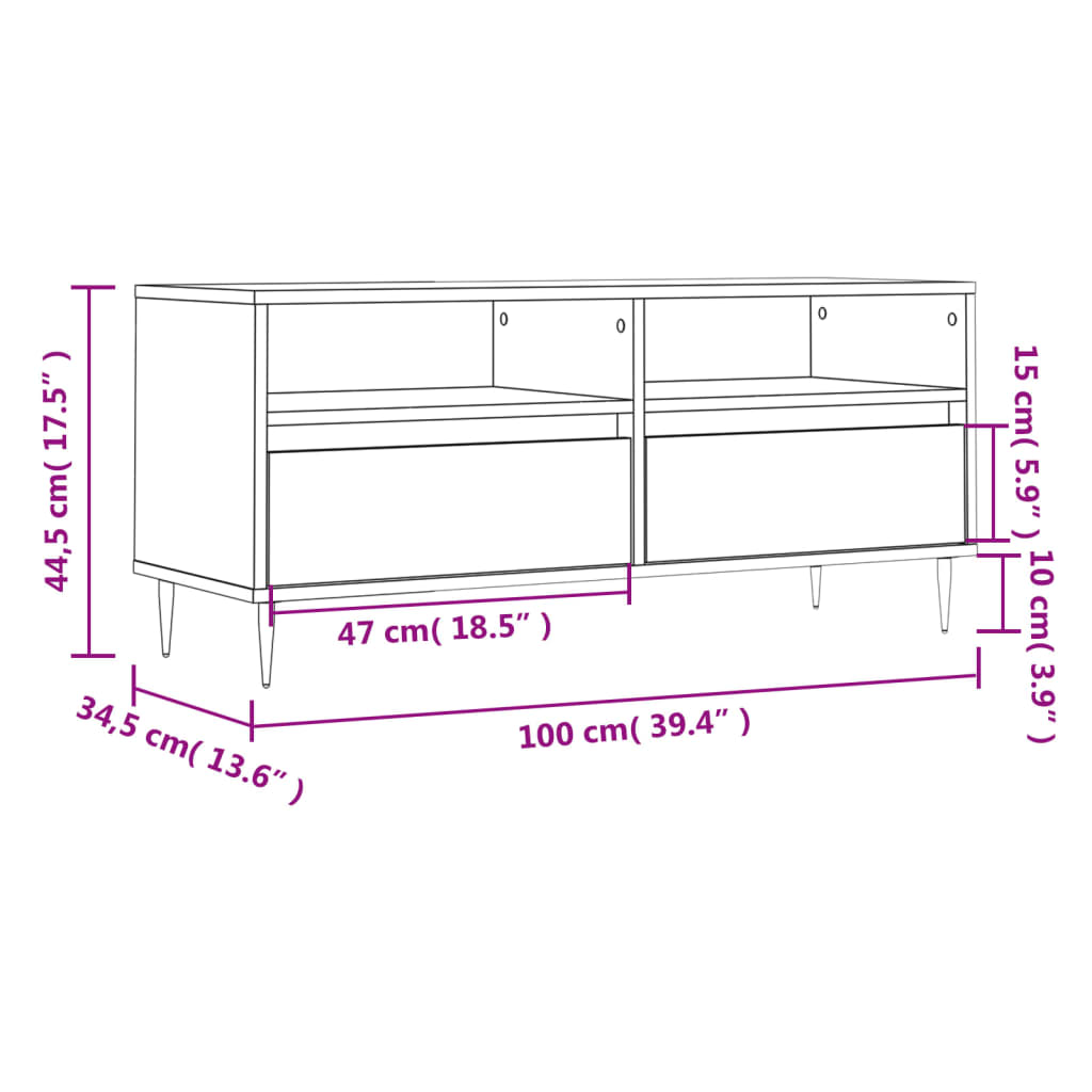 vidaXL TV omarica siva sonoma 100x34,5x44,5 cm inženirski les