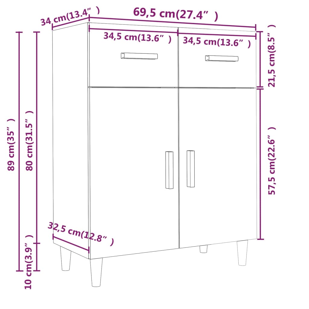 vidaXL Komoda siva sonoma 69,5x34x89 cm konstruiran les