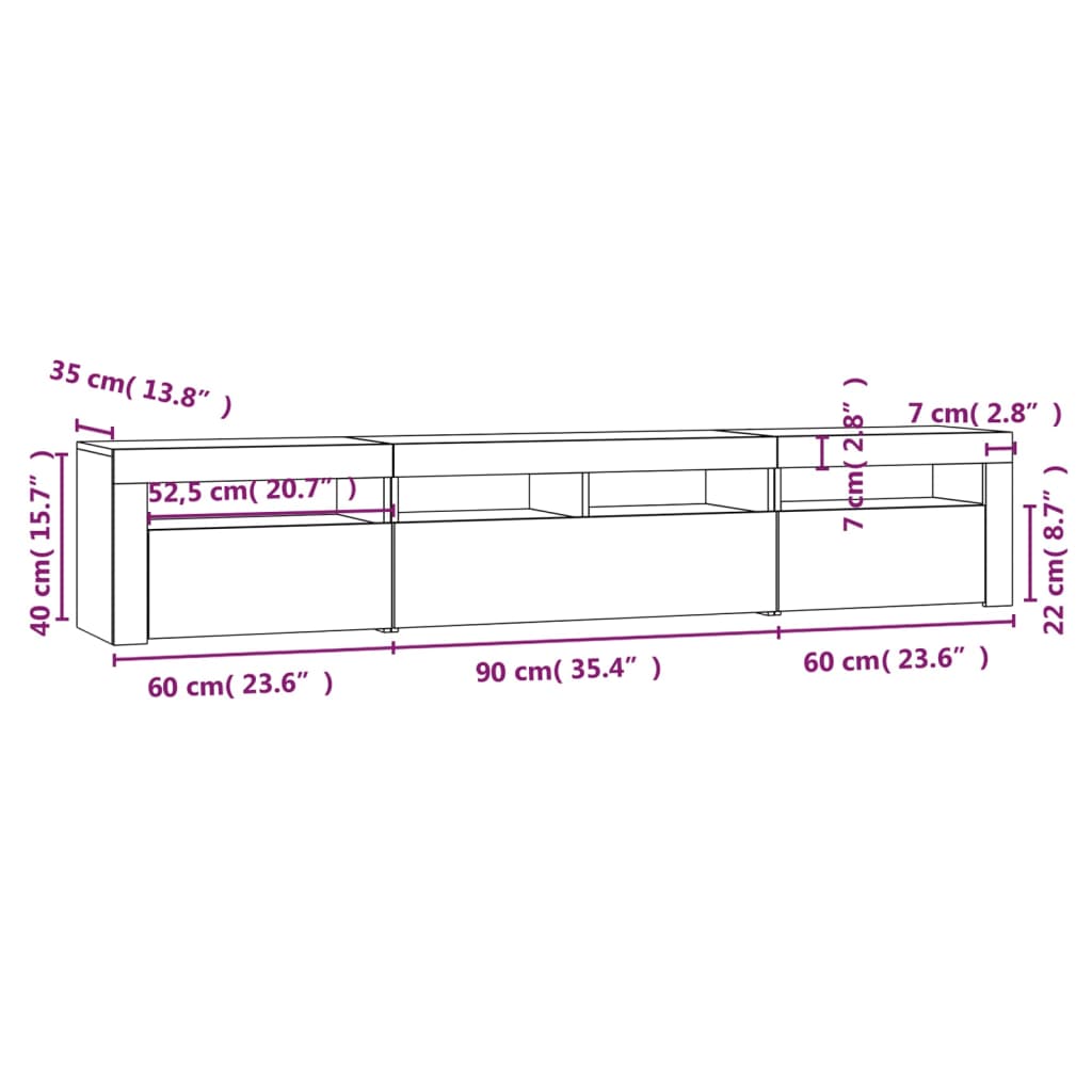 vidaXL TV omarica z LED lučkami siva sonoma 210x35x40 cm