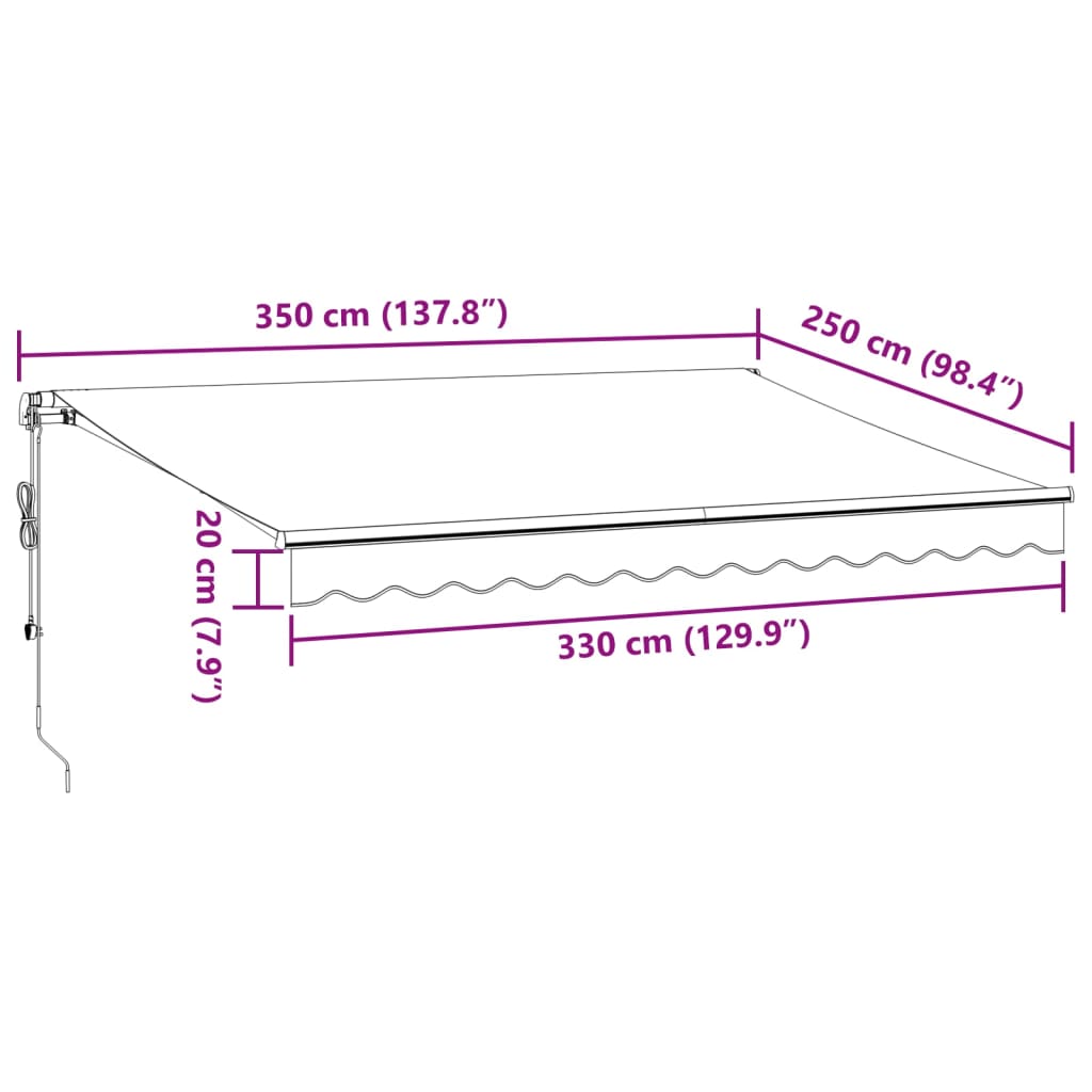 vidaXL Avtomatsko zložljiva tenda z LED bordo 350x250 cm