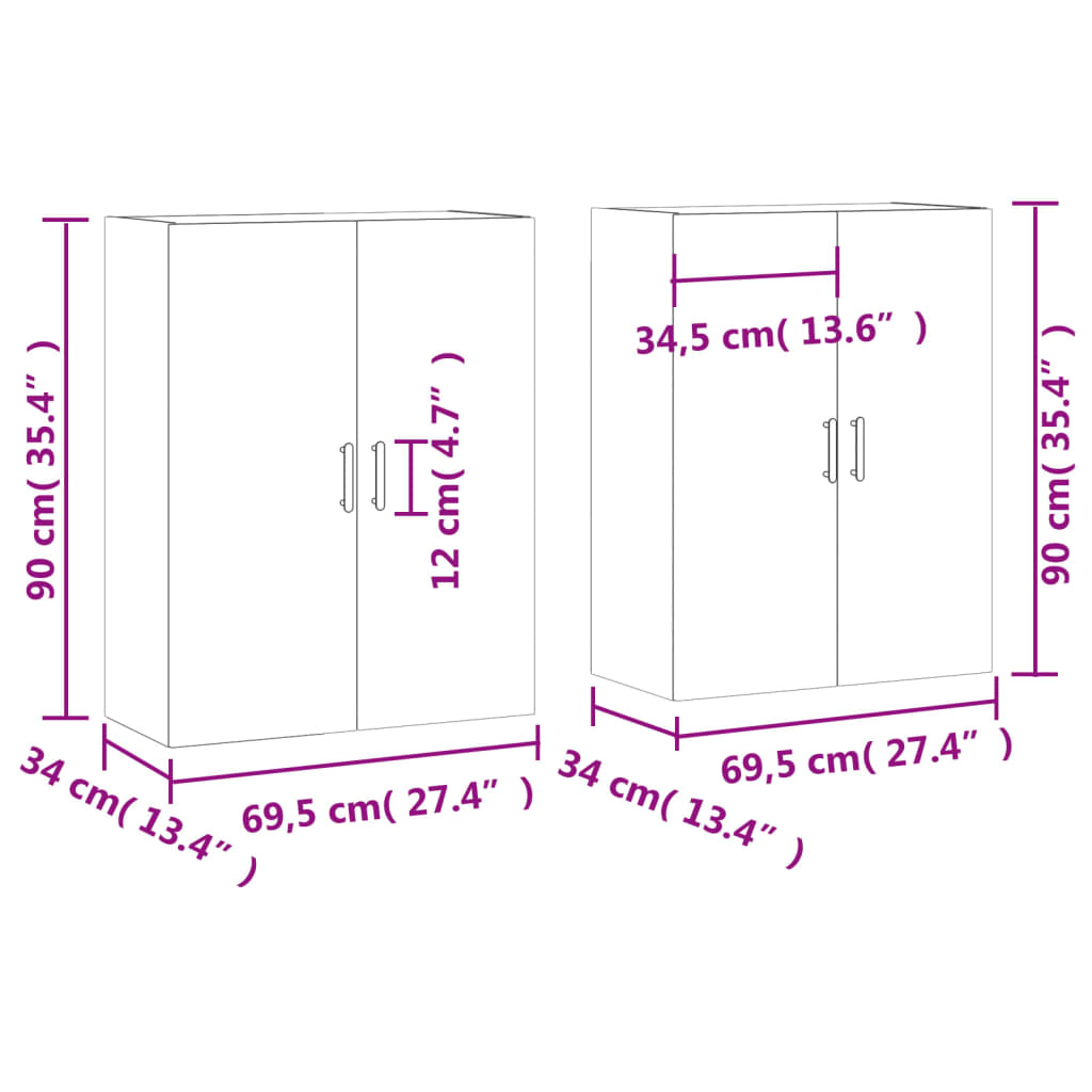 vidaXL Stenska omarica 2 kosa betonsko siva 69,5x34x90 cm