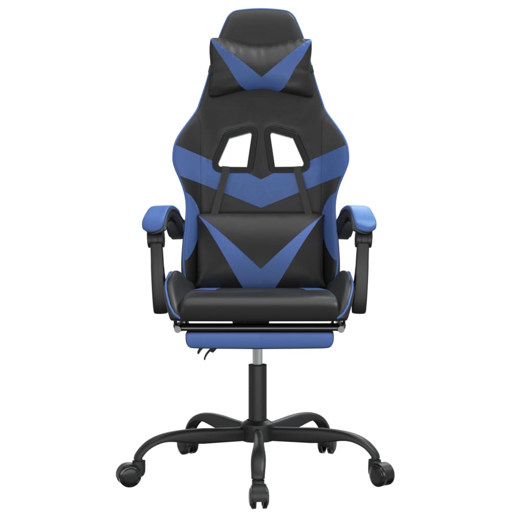 vidaXL Vrtljiv gaming stol z oporo za noge črno in modro umetno usnje