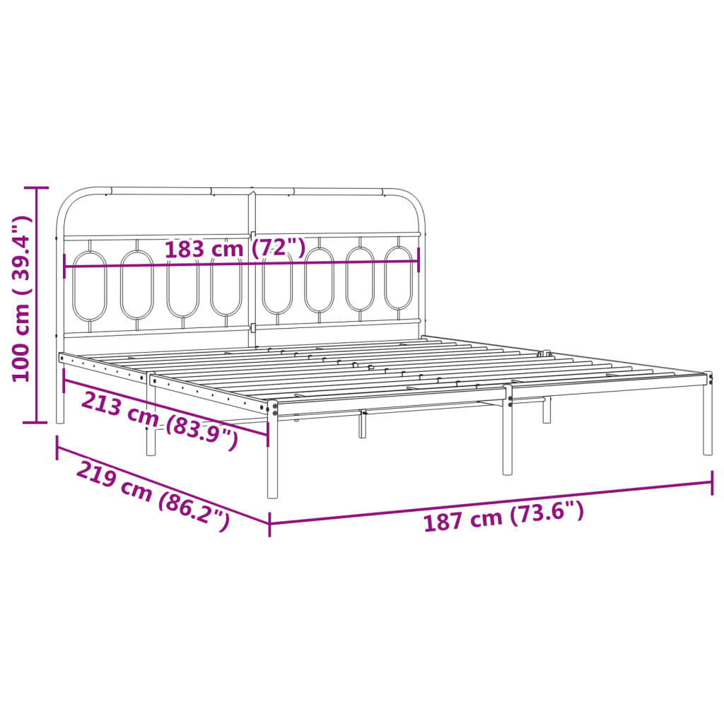 vidaXL Kovinski posteljni okvir z vzglavjem bel 183x213 cm