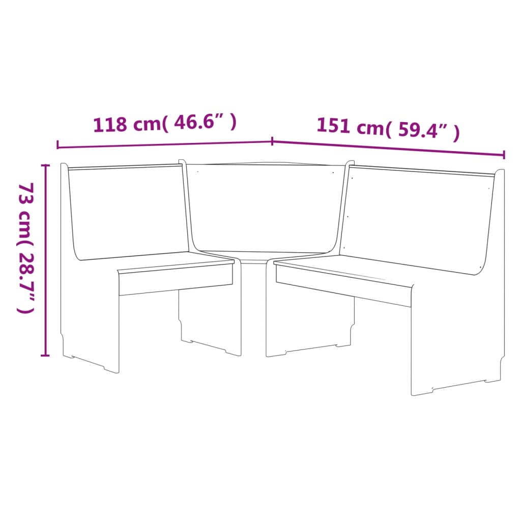 vidaXL Kotna klop REINE 151 cm trdna borovina medeno rjava in siva