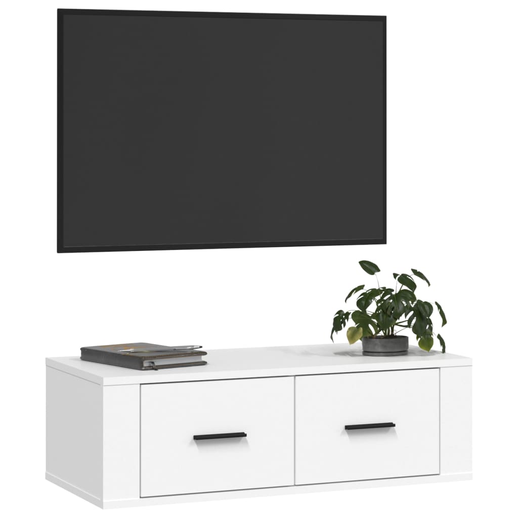 vidaXL Viseča TV omarica bela 80x36x25 cm inženirski les