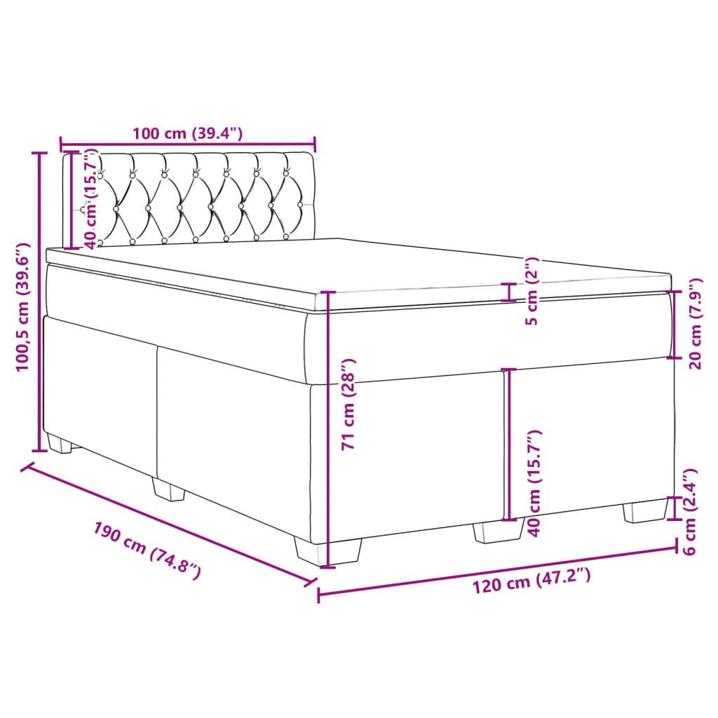 vidaXL Box spring postelja z vzmetnico temno moder 120x190 cm žamet