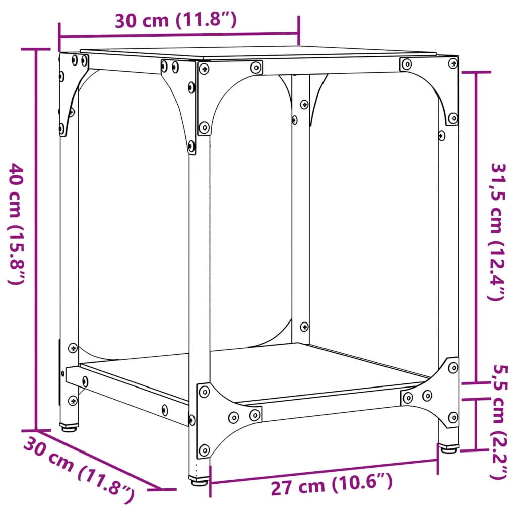 vidaXL Klubske mizice s stekleno površino 2 kosa 30x30x40 cm jeklo