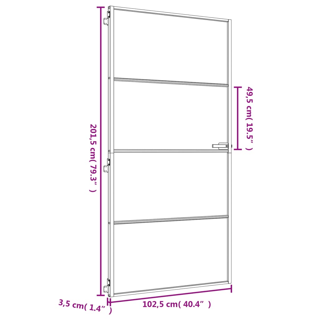 vidaXL Notranja vrata ozka zlata 102,5x201,5cm kaljeno steklo aluminij