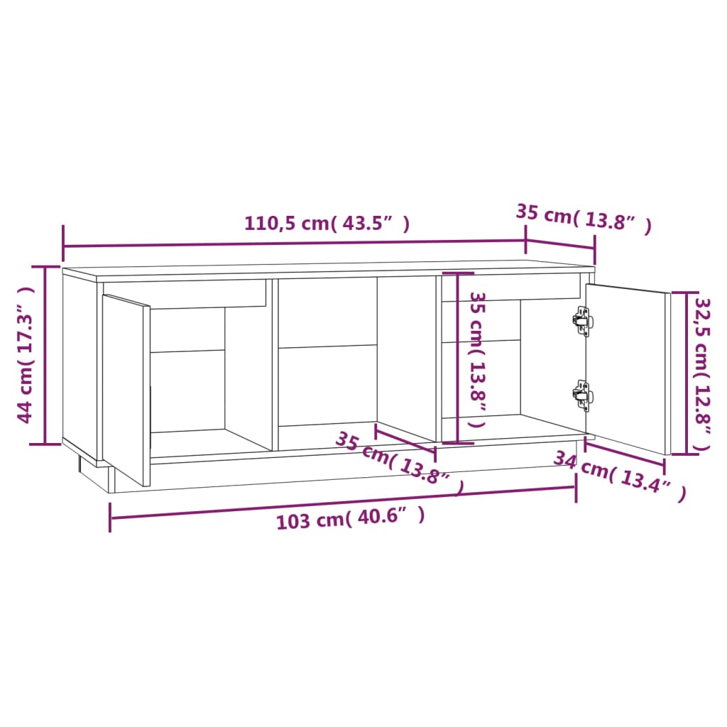 vidaXL TV omarica siva 110,5x35x44 cm trdna borovina