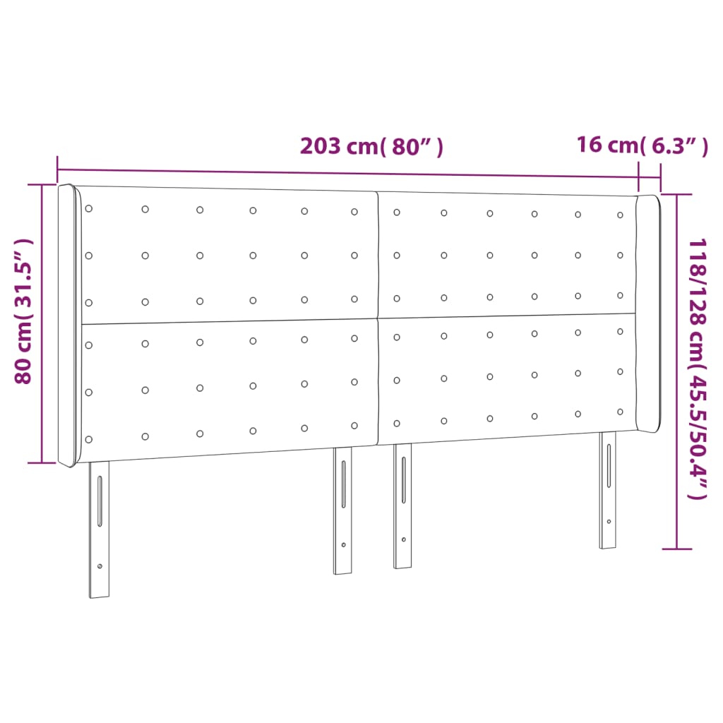 vidaXL Vzglavje z ušesi belo 203x16x118/128 cm umetno usnje