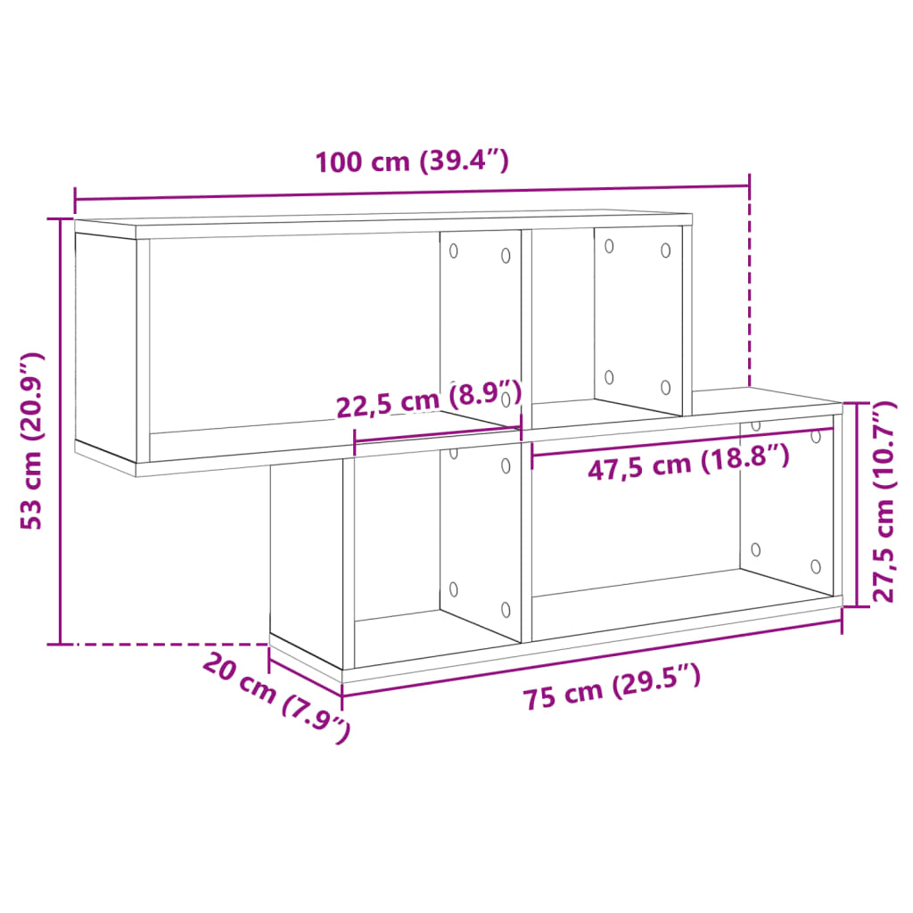 vidaXL Stenska polica siva sonoma 100x20x53 cm inženirski les