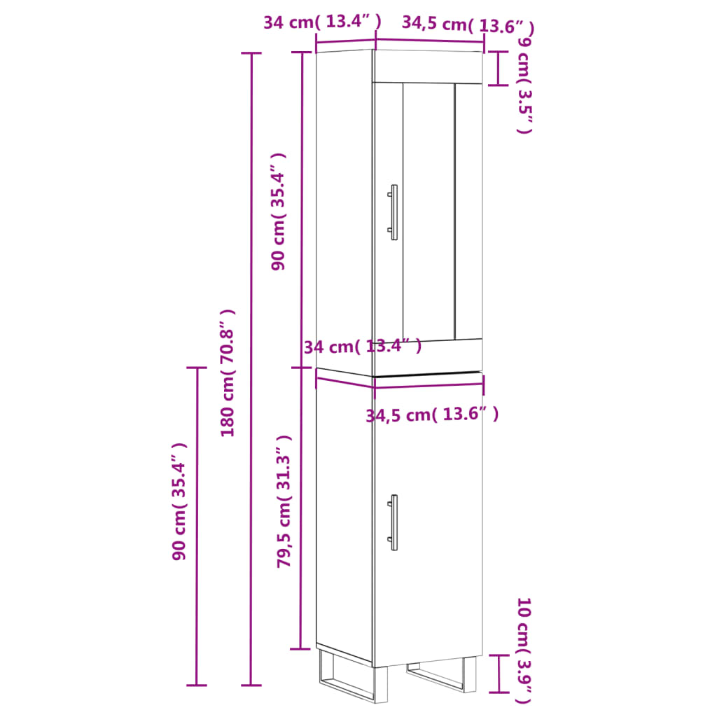 vidaXL Visoka omara siva sonoma 34,5x34x180 cm inženirski les