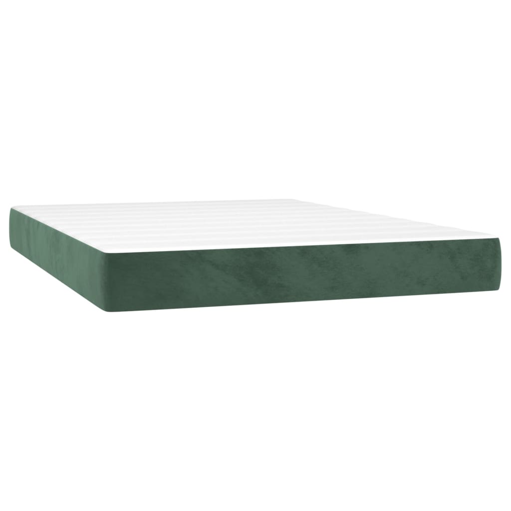 vidaXL Box spring postelja z vzmetnico temno zelena 140x200 cm žamet