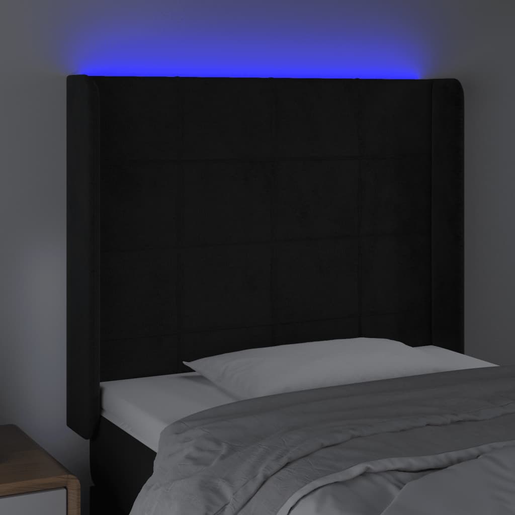 vidaXL LED posteljno vzglavje črno 83x16x118/128 cm žamet