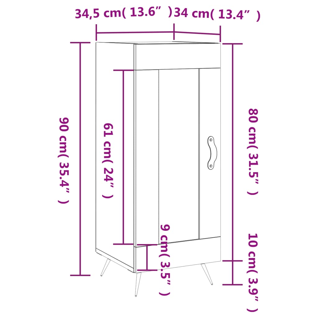 vidaXL Komoda visok sijaj bela 34,5x34x90 cm inženirski les