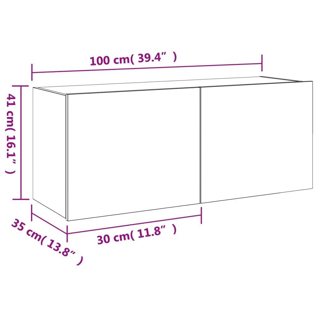 vidaXL Stenska TV omarica z LED lučkami rjavi hrast 100x35x41 cm