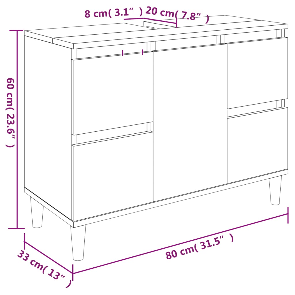 vidaXL Omarica za umivalnik betonsko siva 80x33x60 cm inženirski les