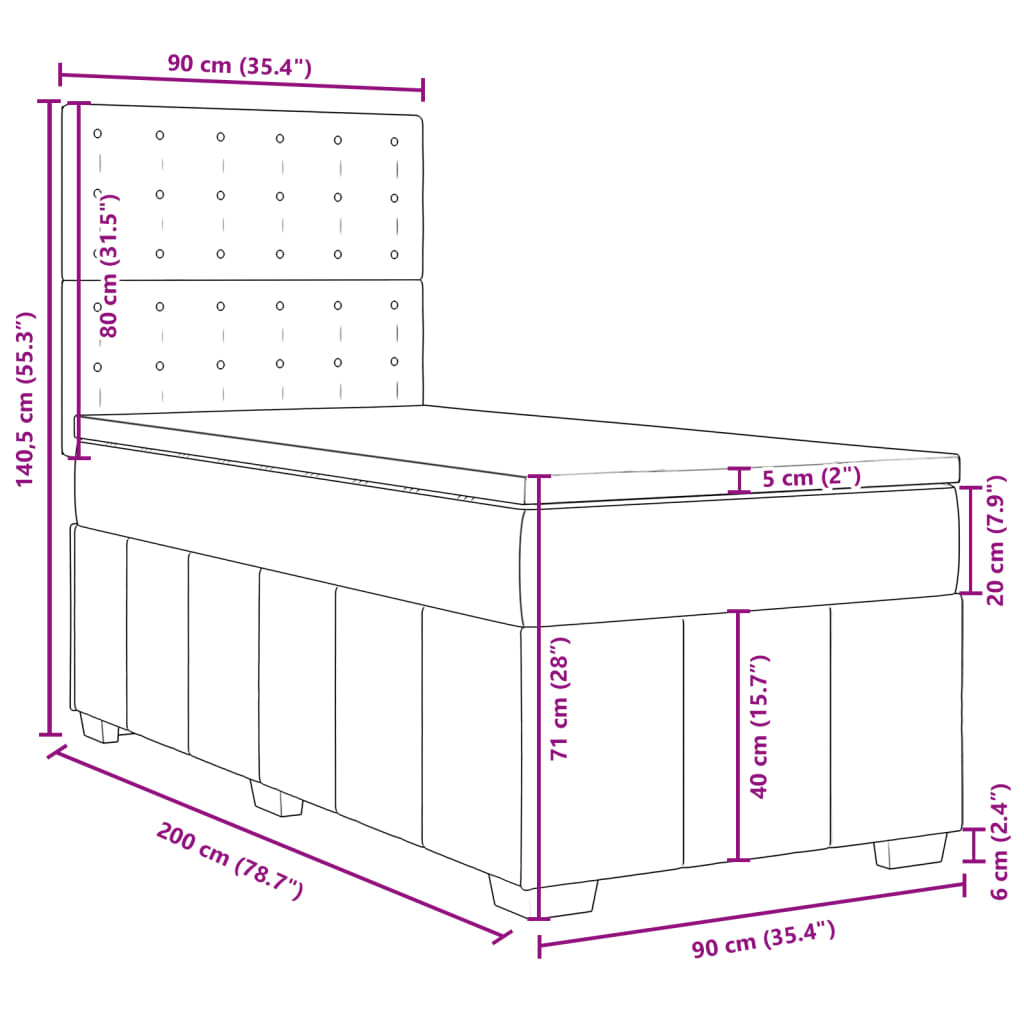 vidaXL Box spring postelja z vzmetnico svetlo siva 90x200 cm blago