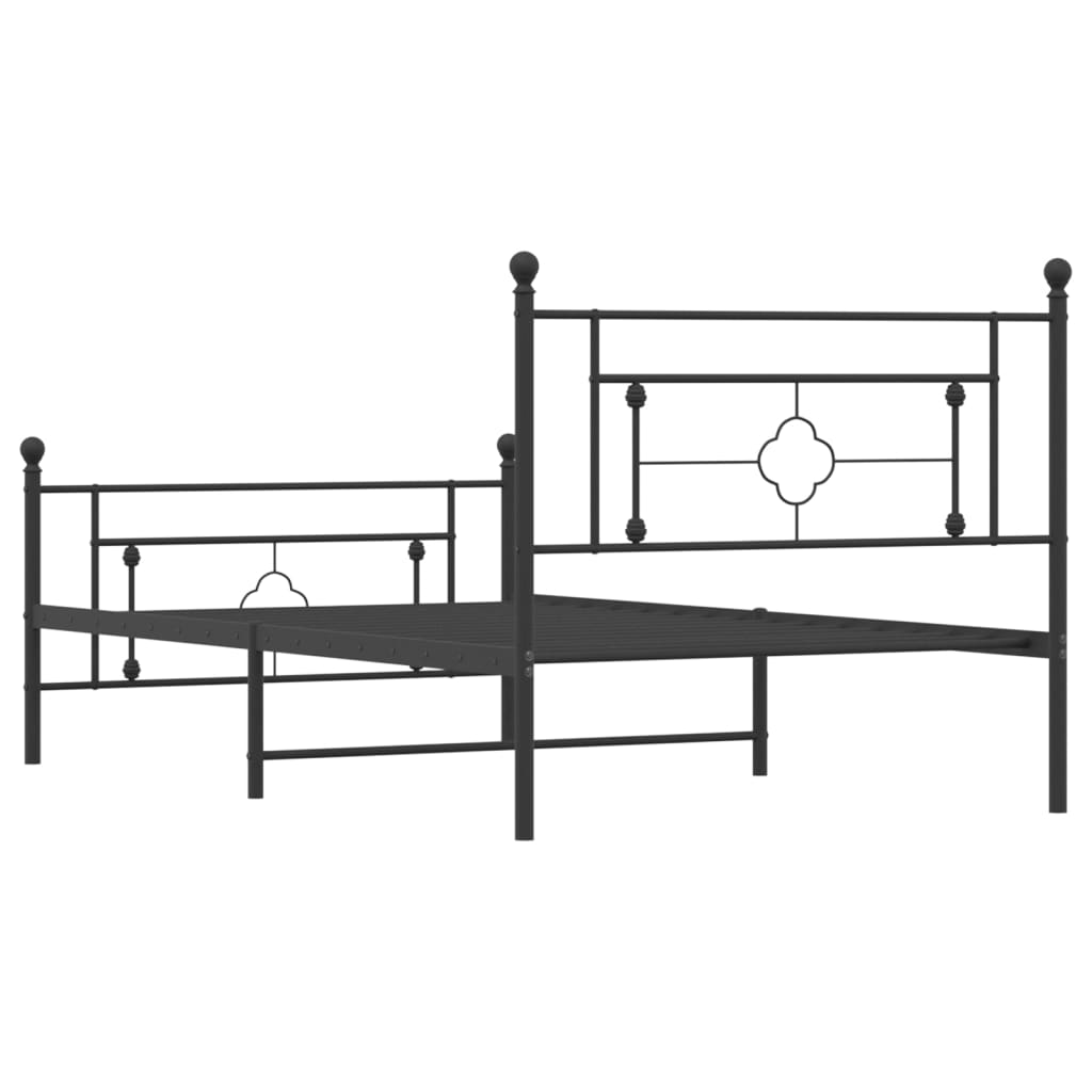 vidaXL Kovinski posteljni okvir z vzglavjem in vznožjem črn 107x203 cm