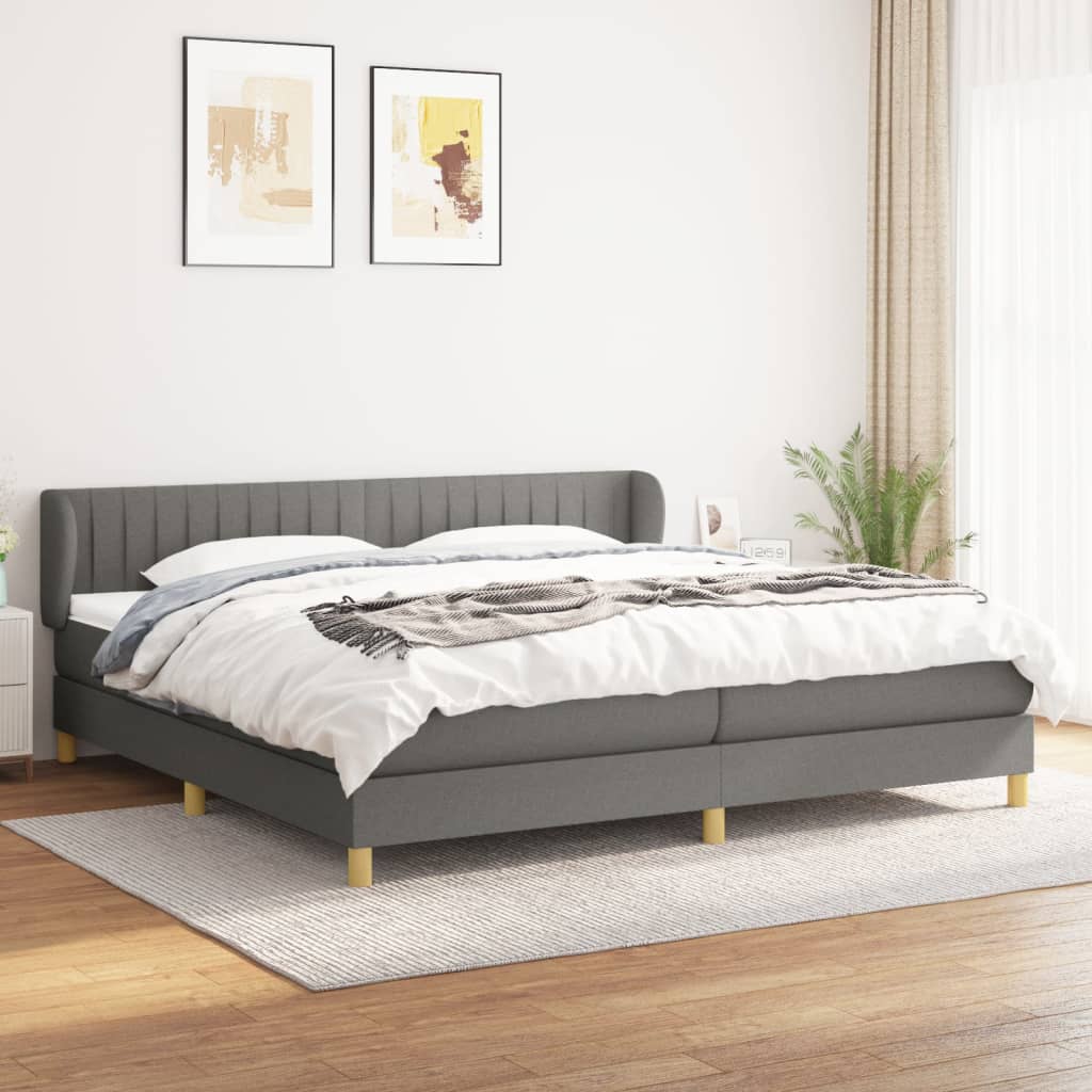 vidaXL Box spring postelja z vzmetnico temno siva 200x200 cm blago