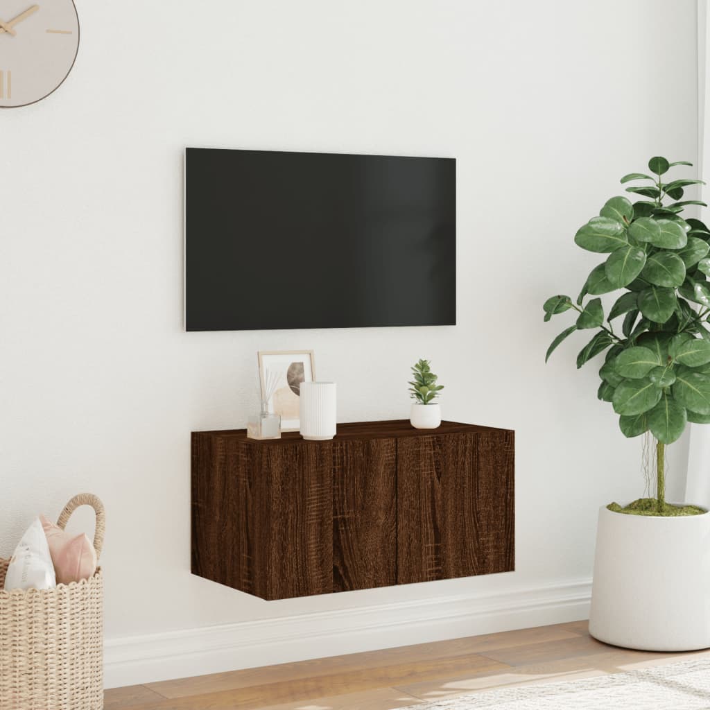 vidaXL Stenska TV omarica z LED lučkami rjavi hrast 60x35x31 cm