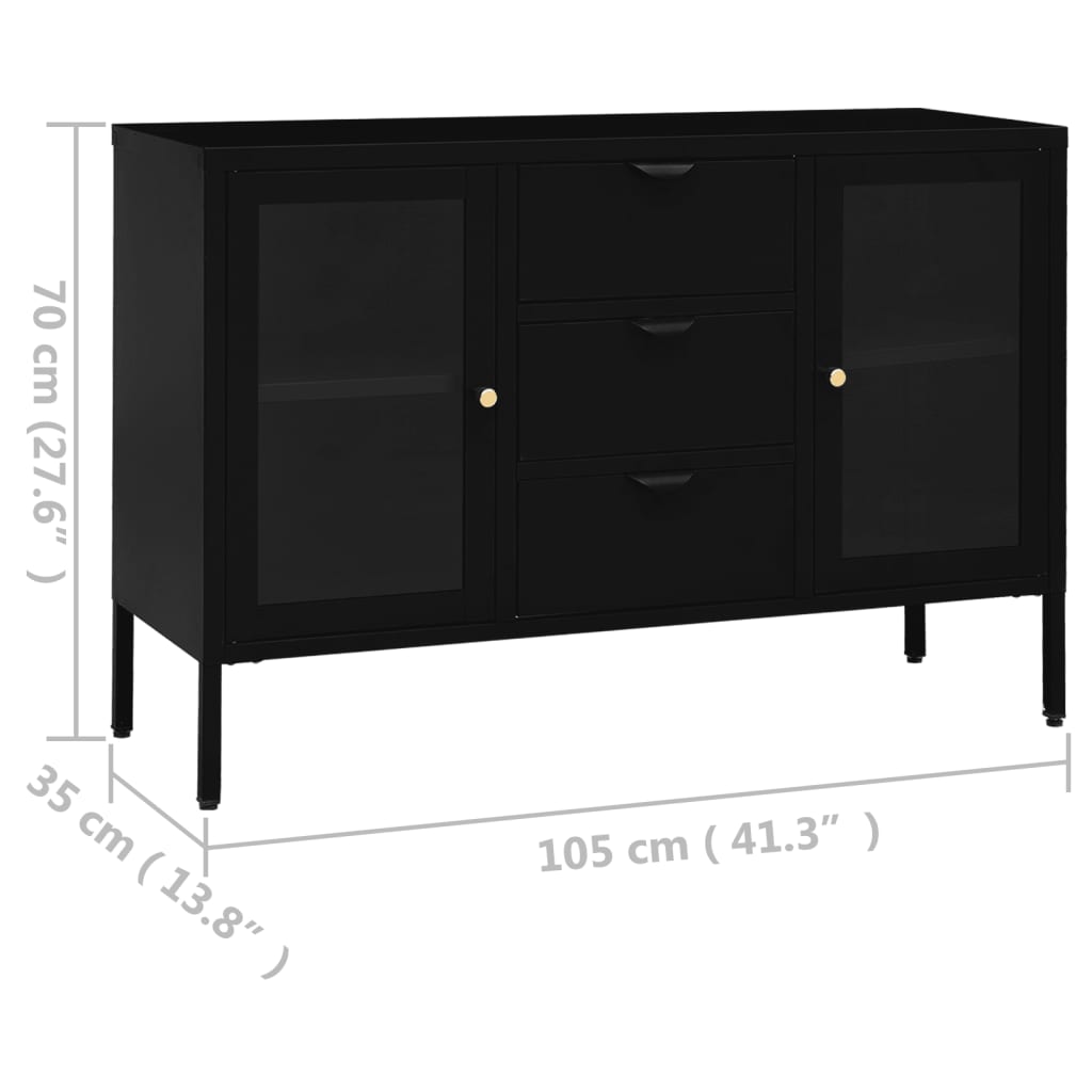 vidaXL Stranska omarica črna 105x35x70 cm jeklo in kaljeno steklo