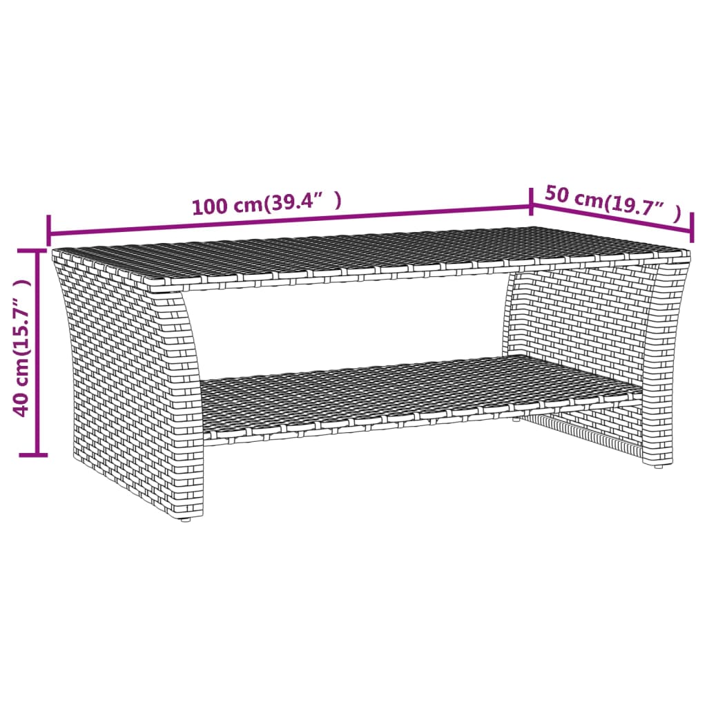 vidaXL Klubska mizica siva 100x50x40 cm poli ratan