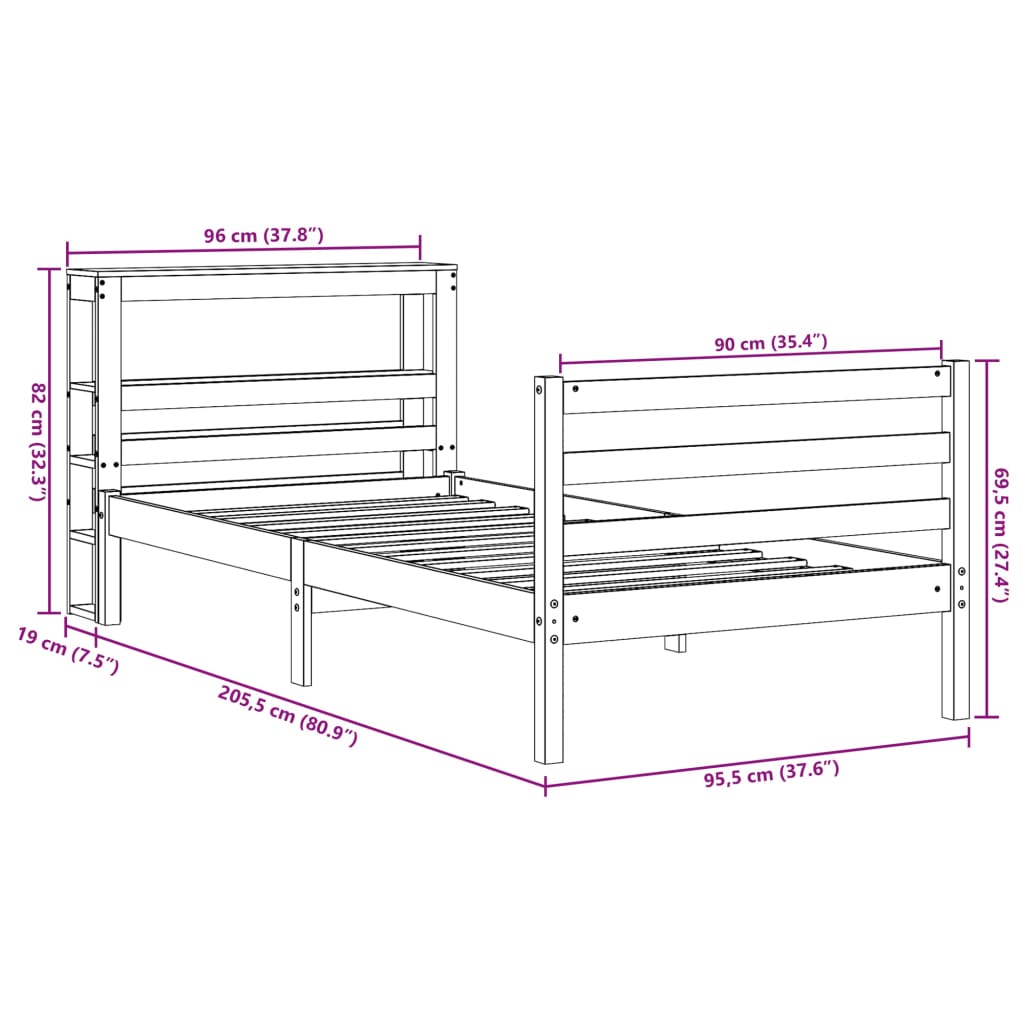 vidaXL Posteljni okvir brez vzmetnice bel 90x200 cm trdna borovina