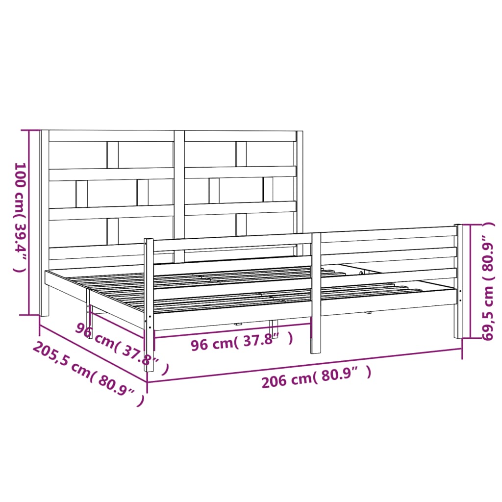 vidaXL Posteljni okvir iz borovine 200x200 cm