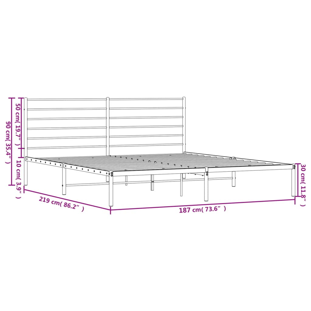 vidaXL Kovinski posteljni okvir z vzglavjem črn 183x213 cm