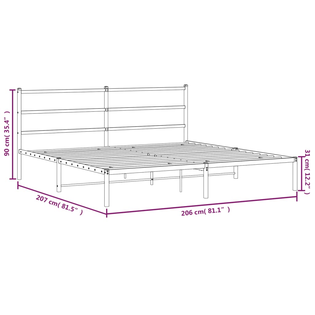 vidaXL Kovinski posteljni okvir z vzglavjem črn 200x200 cm