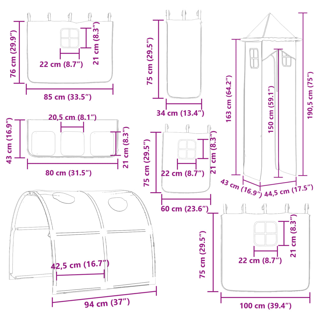 vidaXL Pograd s toboganom in zavesami roza 80x200 cm