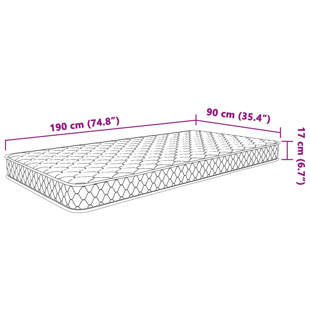 vidaXL Vzmetnica s spominsko peno bela 90x190x17 cm