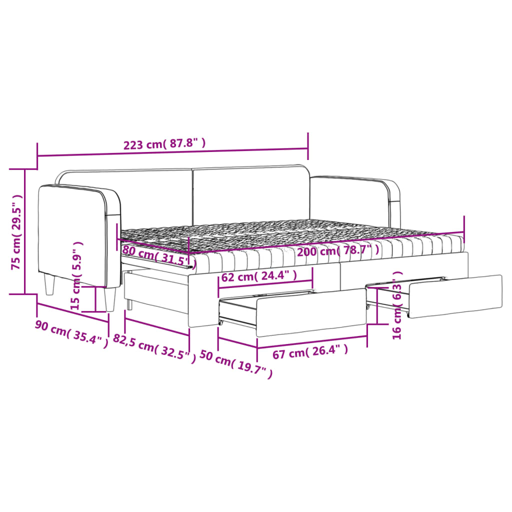 vidaXL Izvlečna dnevna postelja s predali taupe 80x200 cm blago