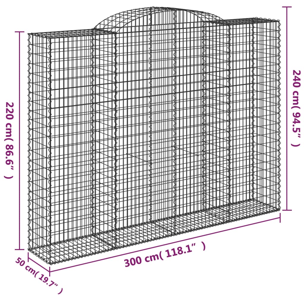 vidaXL Obokane gabion košare 4 kosa 300x50x220/240 cm pocinkano železo