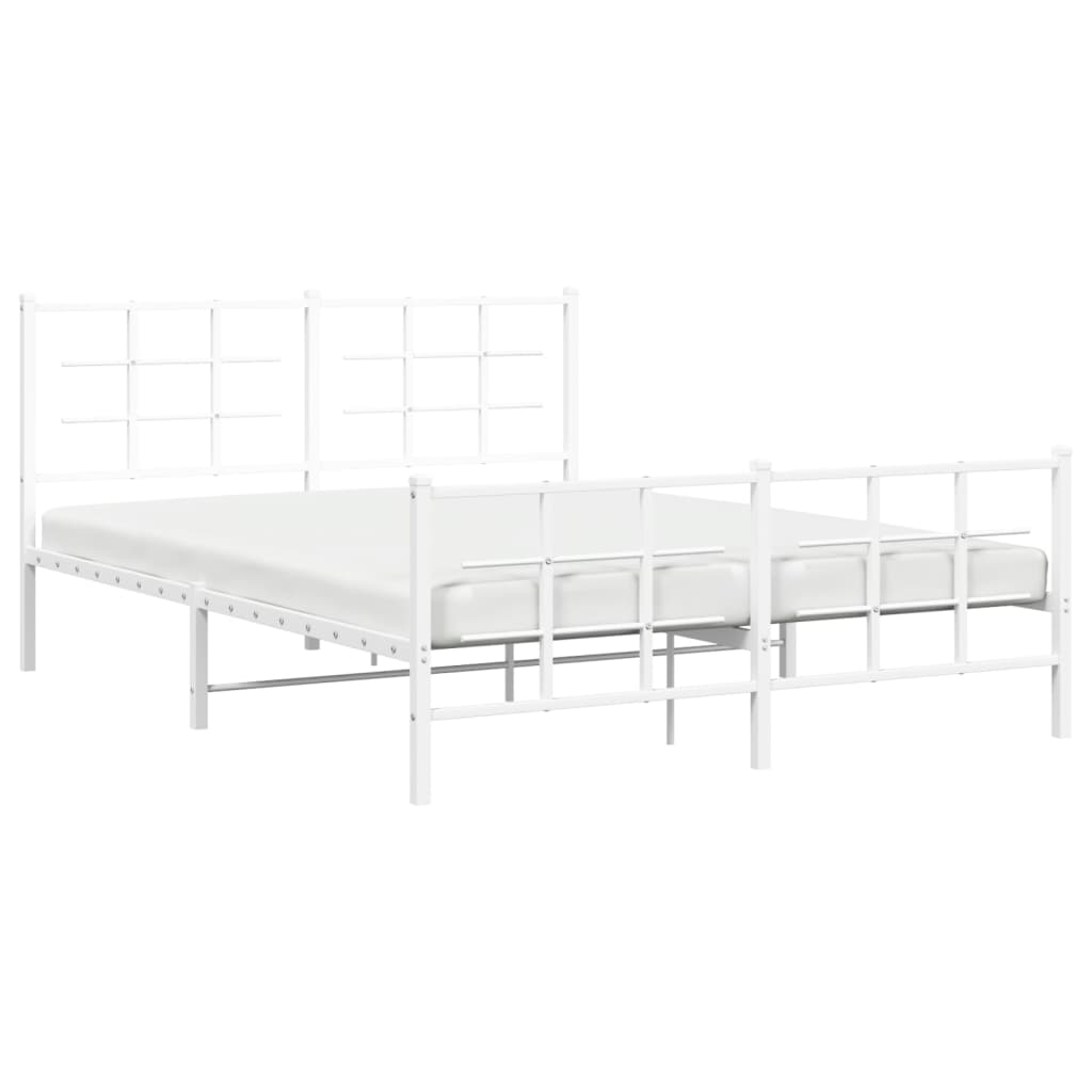 vidaXL Kovinski posteljni okvir z vzglavjem in vznožjem bel 160x200 cm