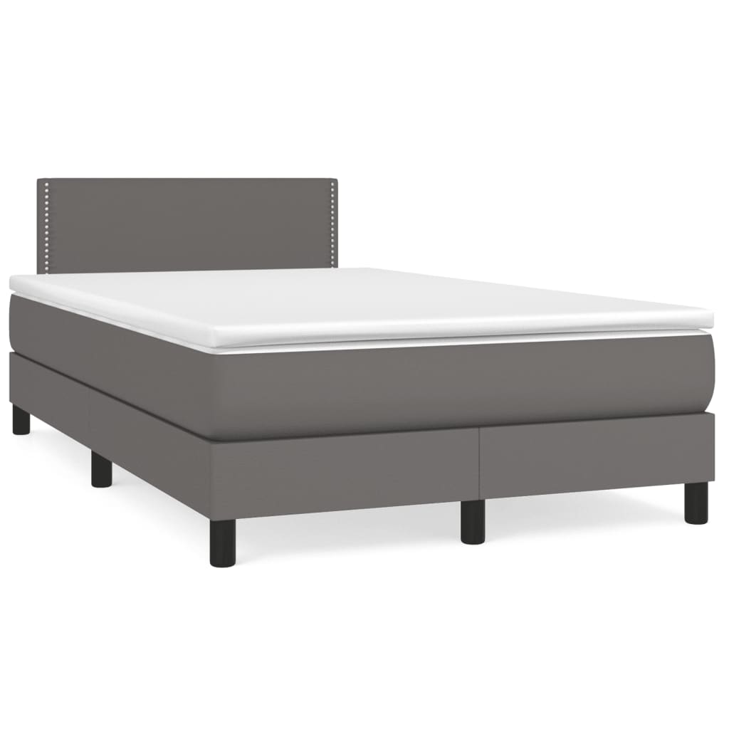 vidaXL Box spring postelja z vzmetnico siva 120x190 cm umetno usnje