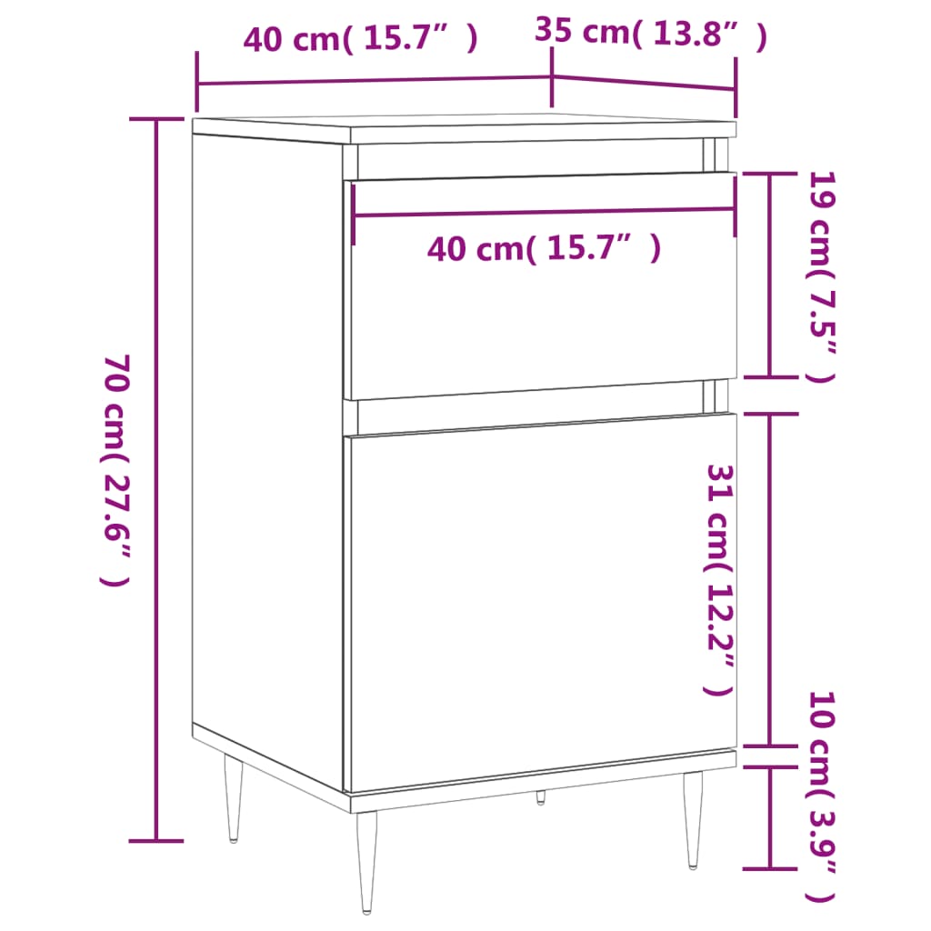 vidaXL Komoda 2 kosa dimljeni hrast 40x35x70 cm inženirski les