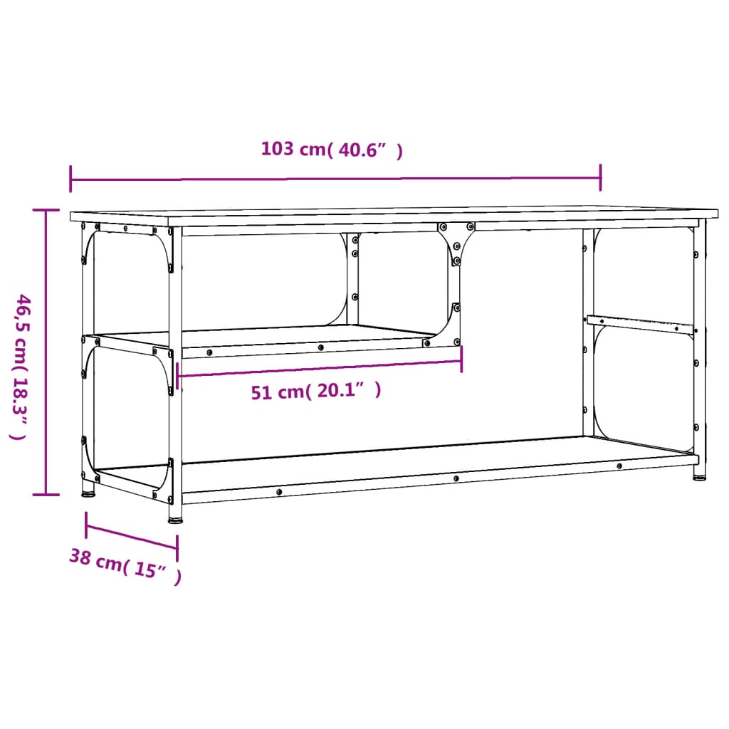 vidaXL TV omarica dimljen hrast 103x38x46,5 cm inženirski les in jeklo