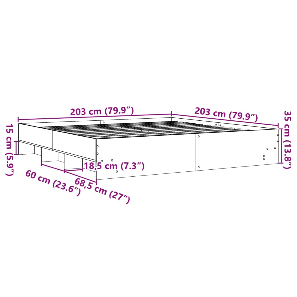 vidaXL Posteljni okvir bel 200x200 cm inženirski les