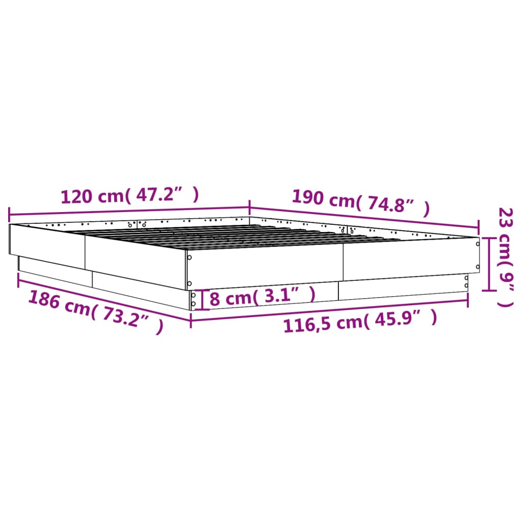 vidaXL Posteljni okvir z LED diodami siva sonoma 120x190 cm