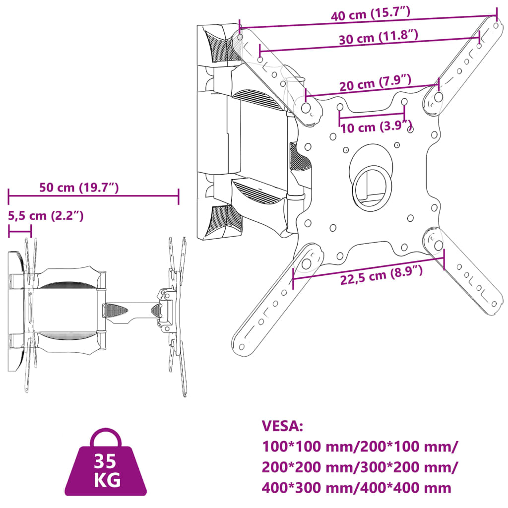 vidaXL Stenski nosilec za TV 32-55-palčni VESA 400x400 mm 35kg