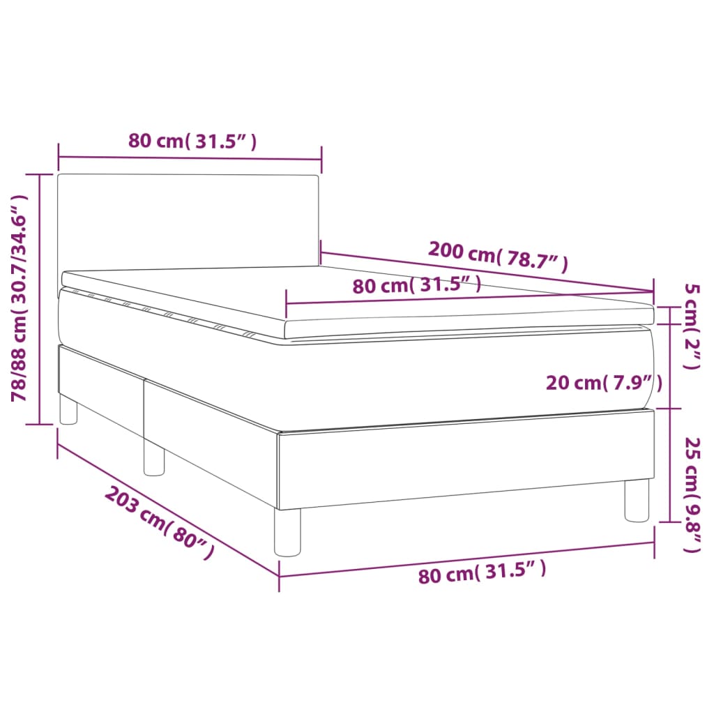 vidaXL Box spring postelja z vzmetnico temno siva 80x200 cm žamet