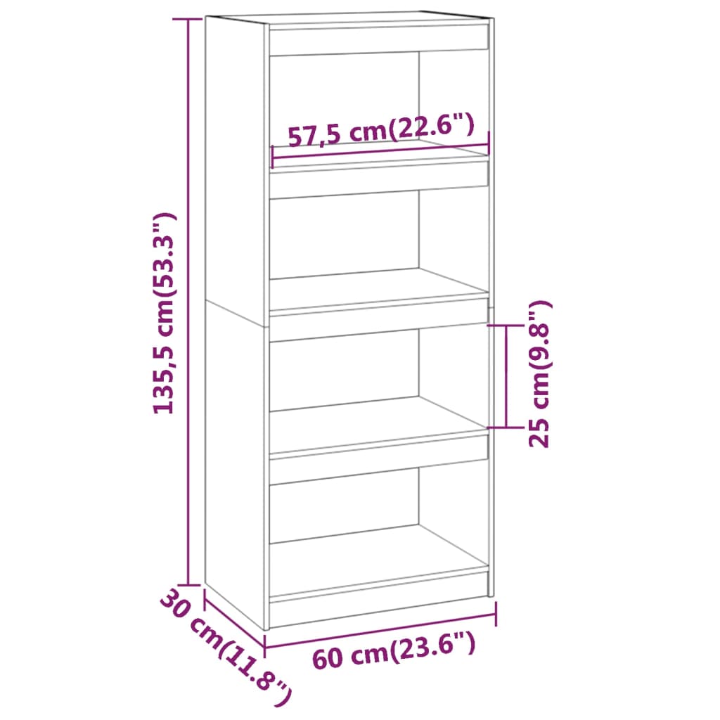 vidaXL Knjižna omara / pregrada bela 60x30x135,5 cm trden les