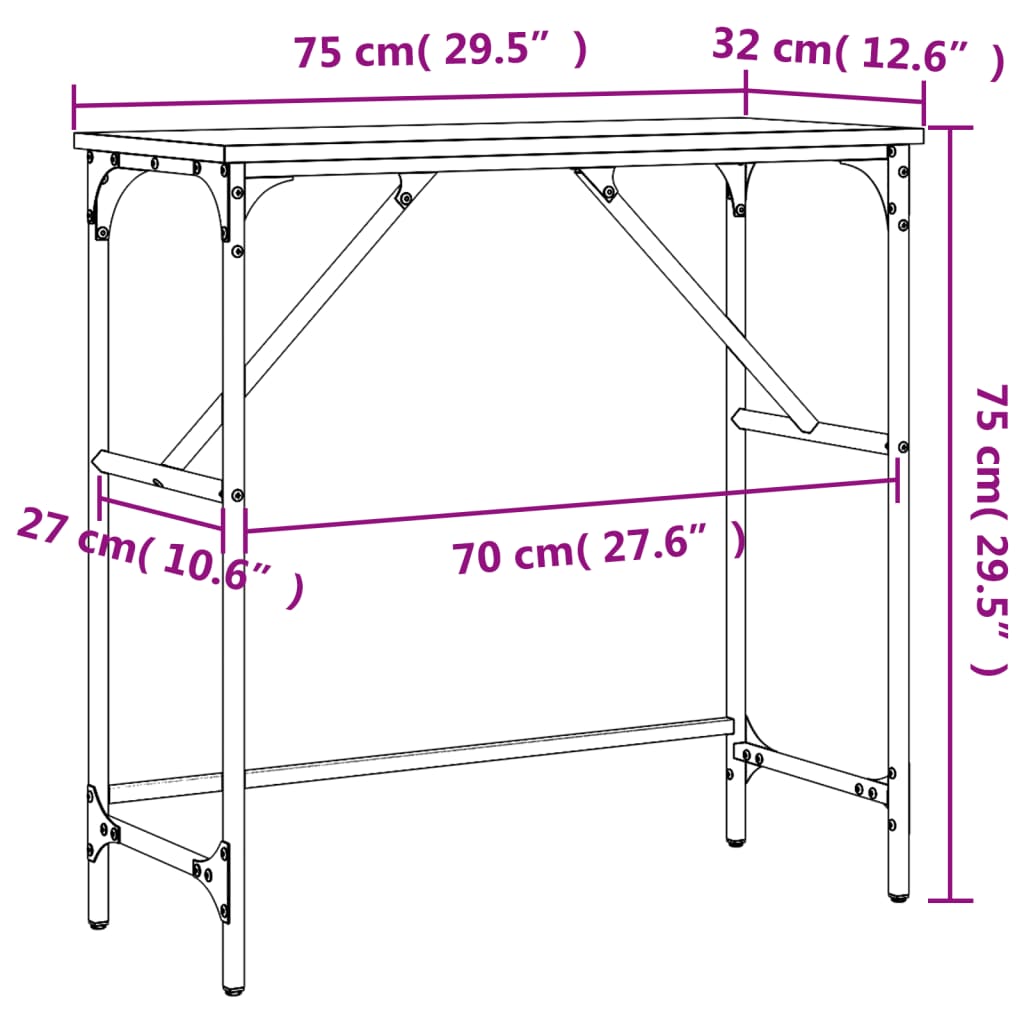 vidaXL Konzolna mizica rjav hrast 75x32x75 cm inženirski les