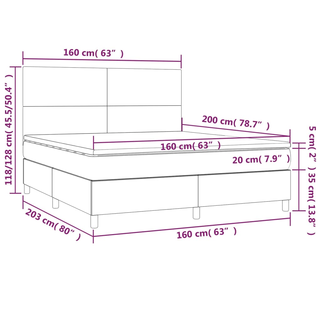 vidaXL Box spring postelja z vzmetnico LED bela 160x200cm umetno usnje